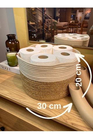 Jüt Tuvalet Kağıdı Düzenleyici, 30 X 20 Jüt Sepet, Çok Amaçlı Organizer Hasırkrem