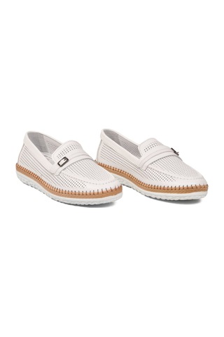 Voyager Beyaz Geniş Kalıp Hakiki Deri Hafızalı Rahat Taban Kadın Casual Ayakkabı Loafer Z142 Z