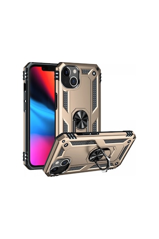 Newface Apple iPhone Uyumlu 13 Kılıf Sofya Yüzüklü Silikon Kapak Glblseme - 10 - Gold