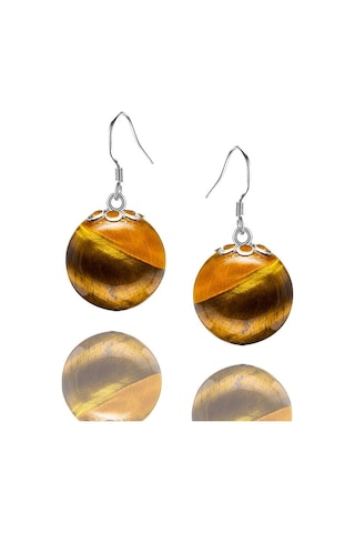 Sertifikalı Gerçek Doğal Kaplan Gözü Taşı Gümüş Küpe Çok Renkli