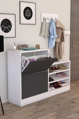 Anatolia 2 Kapak Kayar Raflı Ayakkabılık Antrasit Gri Antrasit - Beyaz