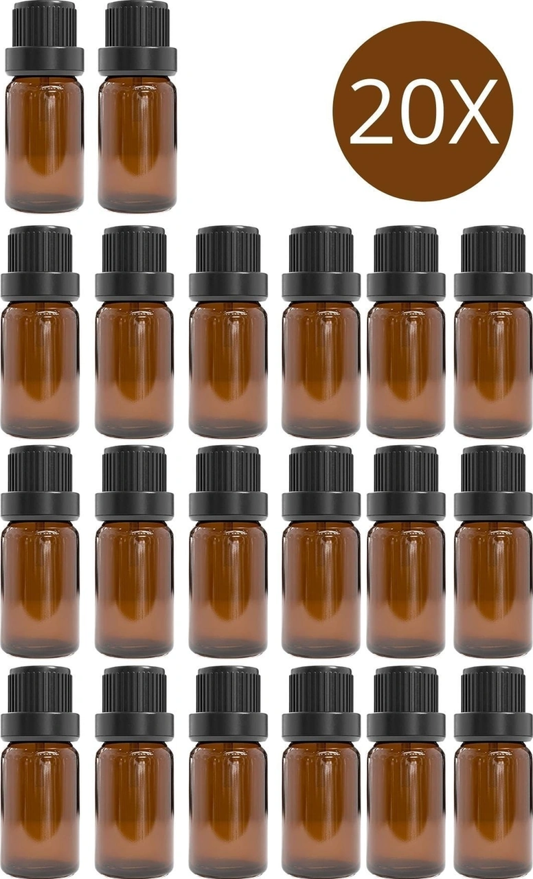 10ml Kahverengi Cam İçten Damlalıklı Şişe Siyah Kapak, 20 Adet, Damlalıklı Şişe, Damlatmalı Şişe
