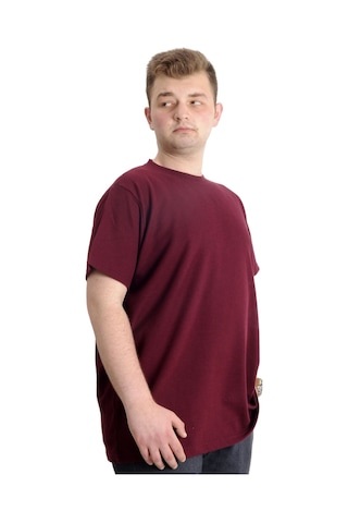 Mode Xl Büyük Beden Erkek T-Shirt Bisiklet Yaka Waffle 20033 Bordo 001