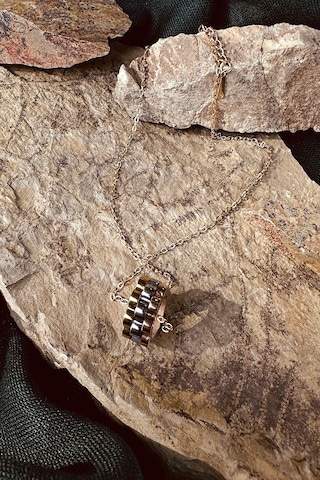 Alyans Yüzük Tasarım Silindir 3 Renkli Carti Model Rose Gold Silver Renk Kadın Çelik Kolye