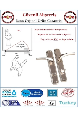 Bravo Wc Banyo Kapı Kolu - Nikel Kaplı - 1 Takım Ön Ve Arka - Sol