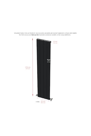 Hestia Alüminyum Dikey Radyatör Panel 1750 X 355 Siyah 4 Dilim