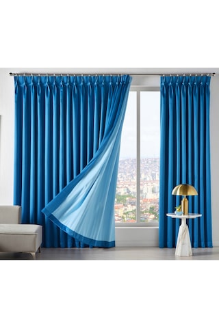 Dauble Blackut Karartma Perde Tek Kanat 1x2 Amerikan Pileli Fon Perde MAvi