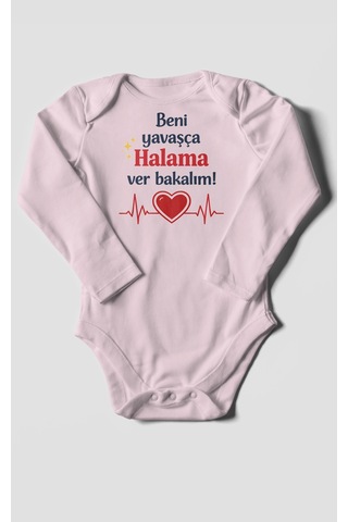 Morivokids Beni Yavaşça Halama Ver Bakalım Uzun Kollu Çıtçıtlı Bebek Body Bebe Pembe