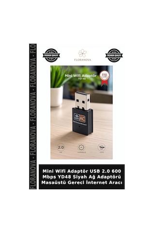 Mini Wifi Adaptör Usb 2.0 600 Mbps Yd48 Siyah Ağ Adaptörü Masaüstü Gereci İnternet Aracı
