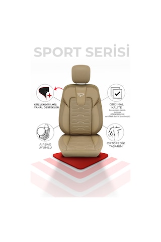 Bej - Bej Panda Sport Serisi Jakar Kumaş Oto Koltuk Kılıfı - Tam Set