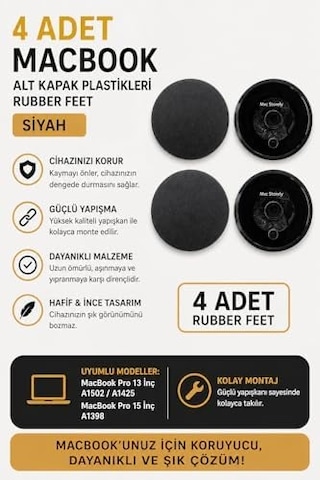 Apple MacBook Uyumlu Pro A1425 A1502 A1398 Uyumlu Alt Kapak Rubber Feet 4 Adet Kauçuk Ayak Seti Kaydırmaz Yüzey Kolay Montaj Titreşim Önleyici Uzun Ömürlü Yedek Parçasiyah 50524634