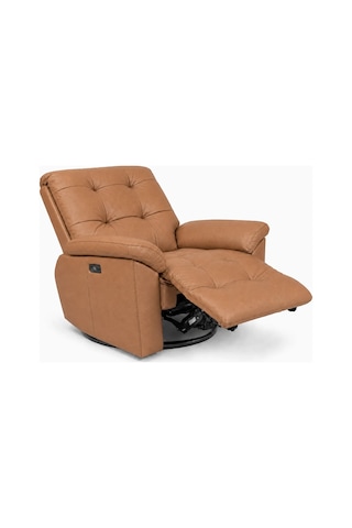 Smarto Relax Zürih Vıp Elektrikli Döner Sallanan Tv Koltuğu Kontrol Panelli Ergonomik Gerçek Deri Baba Koltuğu Açık Kahverengi