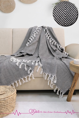 Klasik Pamuklu Koltuk Örtüsü 150x170cm Balık Sırtı Desen Koltuk Örtüsü Antrasit