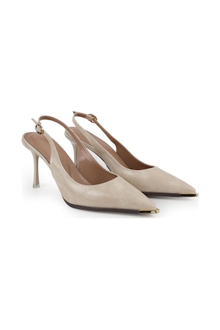 Libero L085.k3080 Kroko Desenli Metal Burunlu Slingback İnce Topuklu Kadın Stiletto Ekru