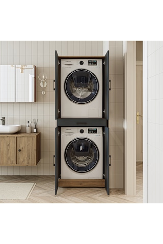 Banyo Dolabı Kapaklı Çamaşır Ve Kurutma Makine Dolap 70x185 Cm Atlantik Çam - Antrasit