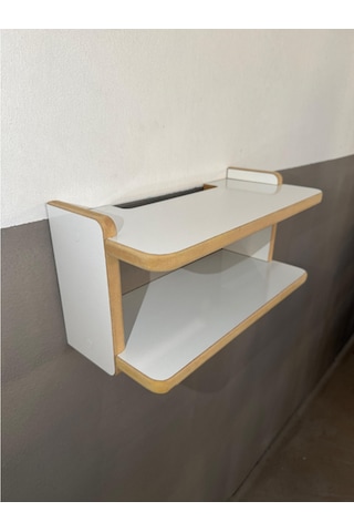 Dekoratif İkili Raf, Aksesuar Rafı, İki Bölmeli Modem Rafı Beyaz