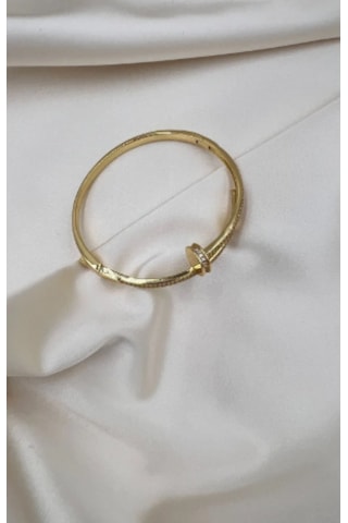 Bb İthal Zirkon Taşlı Çivi Kelepçe Bilezik Altın