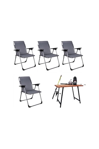 Alin Metal Lüks 4''lü Katlanır Sandalye Ve Masa Seti Gri Gri
