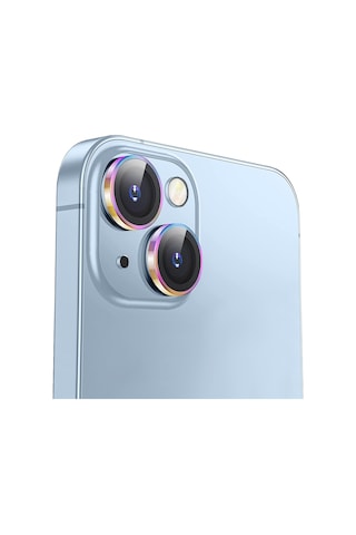 Buff Apple Uyumlu iPhone 15 / 15 Plus Kamera Metal Lens Koruyucu Gökkuşağı