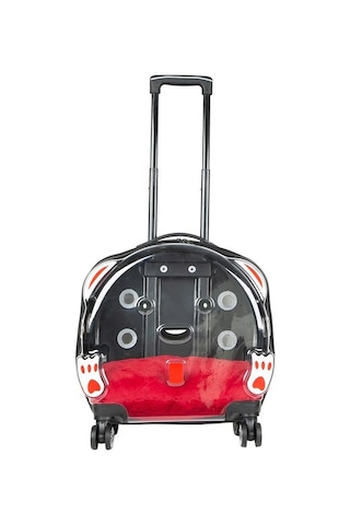 Gobypet Şeffaf Tekerlekli Kedi Köpek Taşıma Valizi Çekçekli Büyük Model Koyu Gri