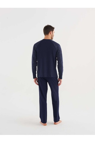 Mod Collection MOD COLLECTION Erkek Lacivert Yuvarlak Yaka Pijama Takım-4715 Çok Renkli