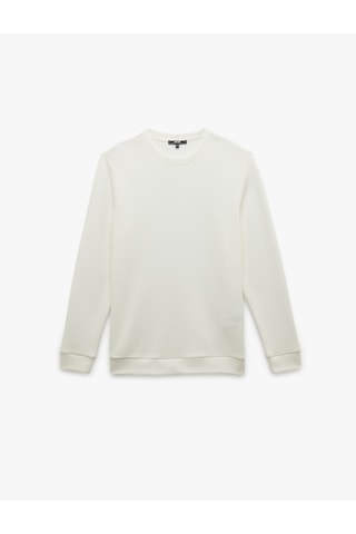 Koton Pamuklu Uzun Kollu Dokulu Basic Bisiklet Yaka Sweatshirt Ekru 7wam70014mk