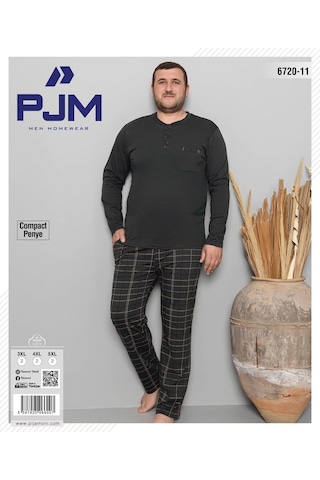 Pijamoni Erkek Battal Düğme Yaka Penye Uzun Kol İnce Pijama Takımı 6720/11 - 1 Adet Siyah