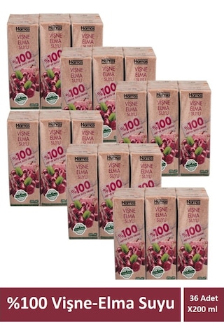 Vişne Elma Suyu %100 Meyve Suyu Oranı Şeker Ilavesiz 36 Adet X 200 Ml