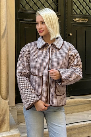 Kahverengi Pötikareli Cepli Kadın Mont Mg2488 Kahverengi