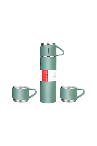 Hangfox 304 Paslanmaz Çelik Termos Seti - 3'lü Seyahat Bardaklı, Sıcak Soğuk Koruma Yeşil