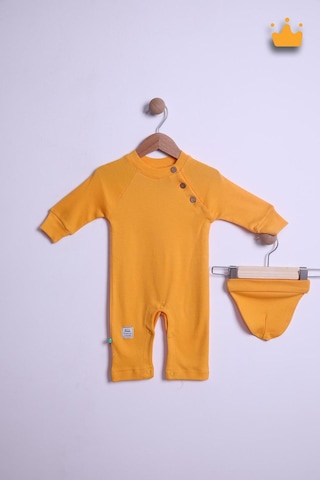 Babyhola Kız Erkek Bebek Tulum Bere Takım Pamuk Yaka Düğmeli İnterlok Reglan Kol 583 Turuncu