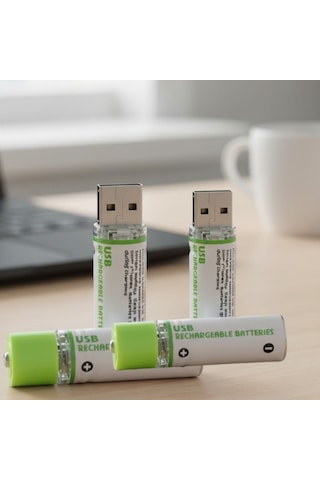 Mercansa Usb Şarjlı 1450mah Aa 1.2v Lityum Kalem Pil - 4'lü Set, Tekrar Şarj Edilebilir Uzun Ömürlü Dönüştürülebilir Batarya