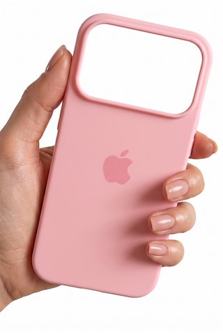 Iphone 17 Pro Max Uyumlu Kılıf Logolu Lansman Soft Yumuşak Içi Kadife Silikon Kapak Pembe