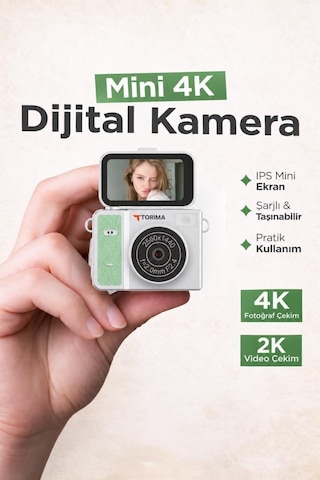 Torima CMR46 Mini Dijital Kamera 2K Flip Ekranlı Selfie Video Vlog Kamerası Yeşil