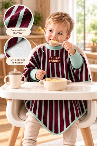 Reyo 6 Ay-6 Yaş Silinebilir Uzun Kollu Bebek Mama Önlüğü, Çocuk Aktivite Önlüğü, Pamuklu,su Geçirmez - Little Foodie
