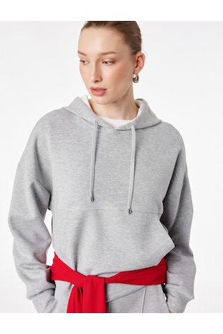 Koton Uzun Kollu Cepli Modal Kumaş Kapüşonlu Sweatshirt Gri 6sak10140ek
