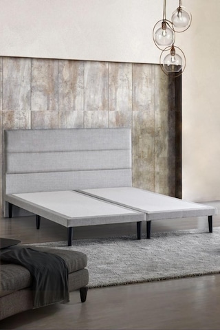 Niron Slim Baza Ve Başlık Takımı - 140x200 Çift Kişilik Kumaş Kaplı Metal Karyola Ve Başlık Seti