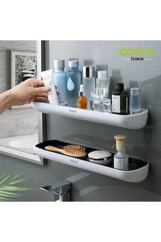 Yunboo Duvar Takılı Banyo Organizer, Delmezsiz Kurulum, Plastik Materyal, Çok Fonksiyonlu, Havlu Çubuğu İçeren Gri Dolu Set, Tuvalet Malzemeleri Saklama Rafı Diğer