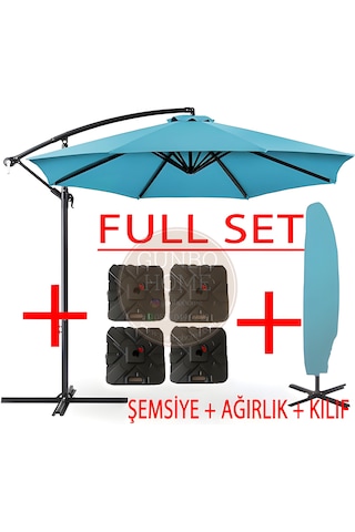 Gunbo Home 3 Mt 8 Kaburga Full Demir 21 Kg Turkuaz Bahçe Şemsiyes