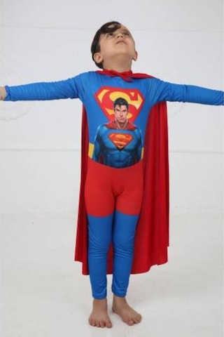 Masho Kids Baskılı Pelerinli Süperman Kostümü - Süper Adam Kostümü (437817960)