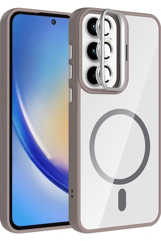 Zore Galaxy Uyumlu A55 Kılıf Standlı Ve Kamera Lens Hediyeli M-safe Şarj Özellikli Ogaa Etro Kapak - Gri