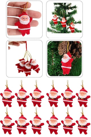 12 Li Noel Baba Figürlü Yılbaşı Çam Ağacı Süs Seti Noel Adam