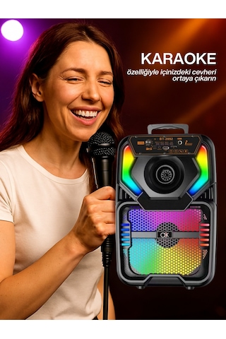 Double 8 Rgb Karaoke Hoparlör Bluetooth Usb Tf Fm Kumandalı Mikrofonlu
