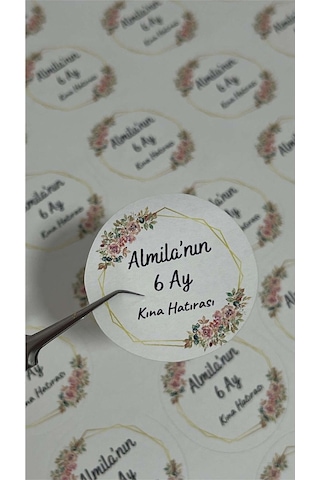 Kına Hatırası Kolonya Şişe Etiketi Yuvarlak 4 x 4 CM 108 Adet Kişiye Özel