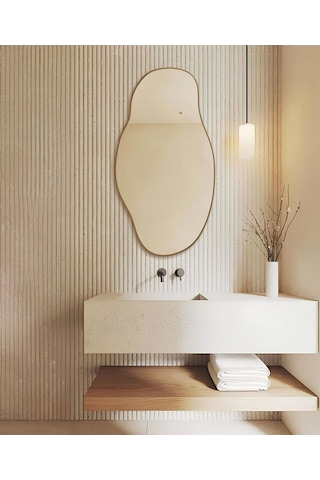 Asimetrik 50x30 Konsol, Dresuar, Tuvalet Aynası ''siyah''. 1.kalite Şişecam Ayna 50 X 30 Gold