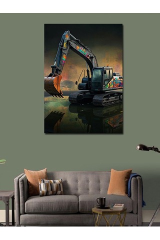 Kanvas Tablo İş Makinesi Ve Doğal Arka Plan 70cmx100cm
