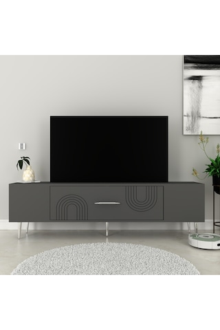 Valeria Tv Sehpası Tv Ünitesi 150 Cm Antrasit Gümüş