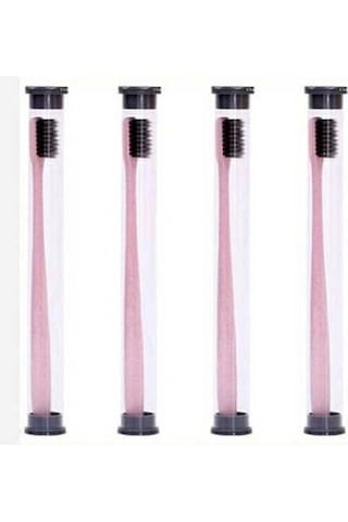 Flybuy : 4 Adet Bambu Diş Fırçası Seti - Yumuşak Kıllar, Seyahatlik Pembe Kasa