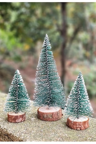 3 Lü Set Nevada Mini Çam Ağacı Uçlarına Kar Yağmış Karlı Yılbaşı Hediyesi 15 - 12 - 8 Cm