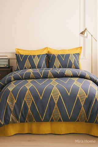 Çift Kişilik Pamuklu Nevresim Takımı Royal Baklava Desen Sarı